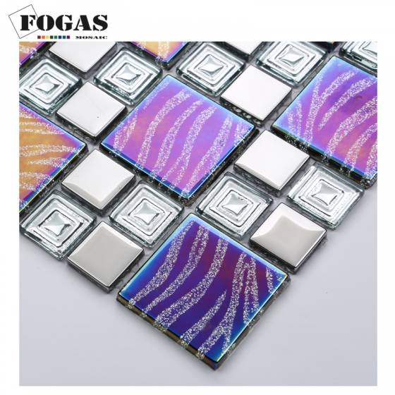 Rainbow Glass Electroplated Mosaic Tile Bathroom Tile Design 5mm Thickness Accent Wall Tile